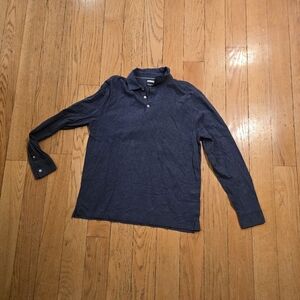 Faherty Brand Reserve Navy Heather Long Sleeve Polo Men's Size L Pima Cotton